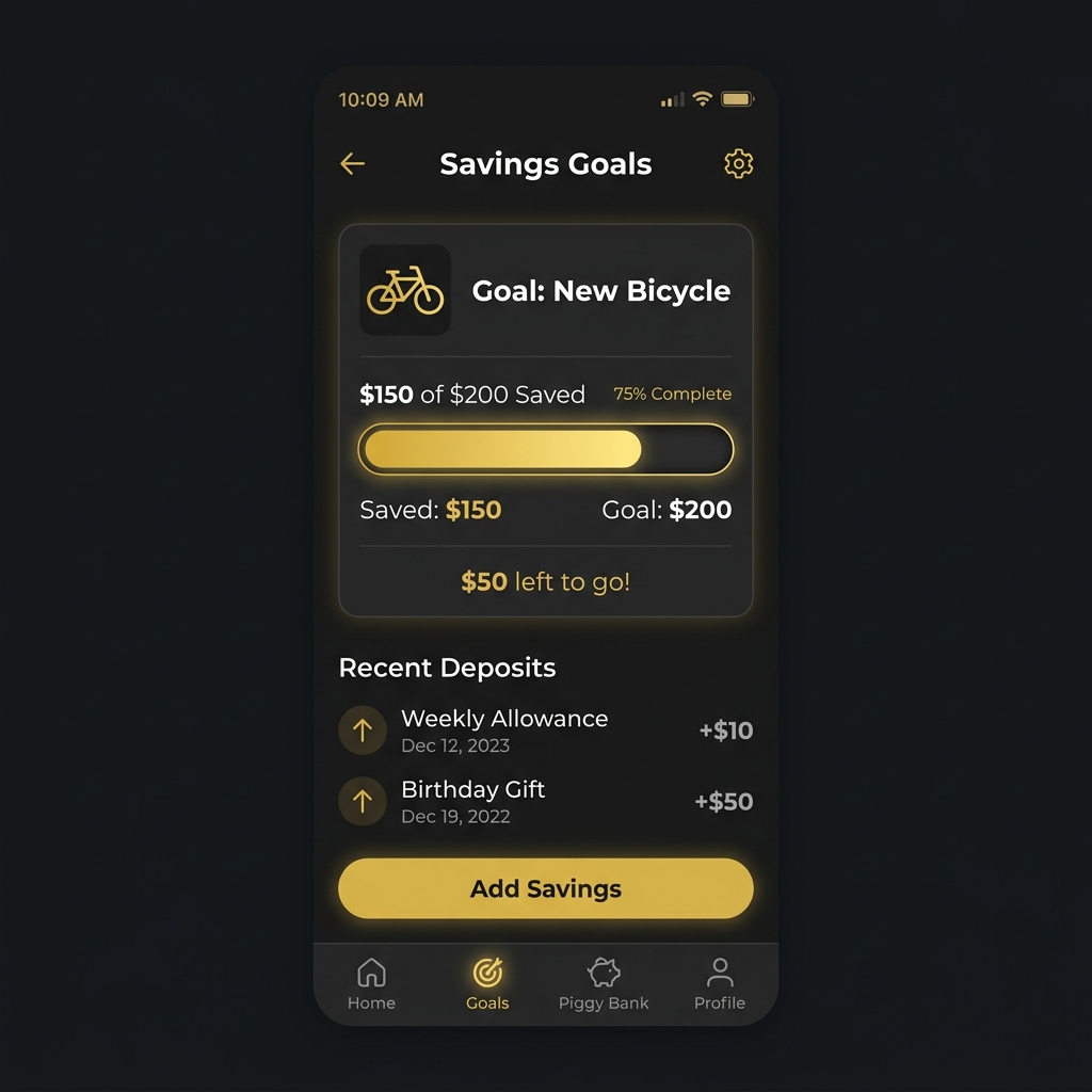 Preview of the BudgetClan child savings goal screen